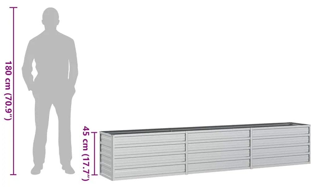 Canteiro elevado de jardim 240x40x45cm aço galvanizado prateado