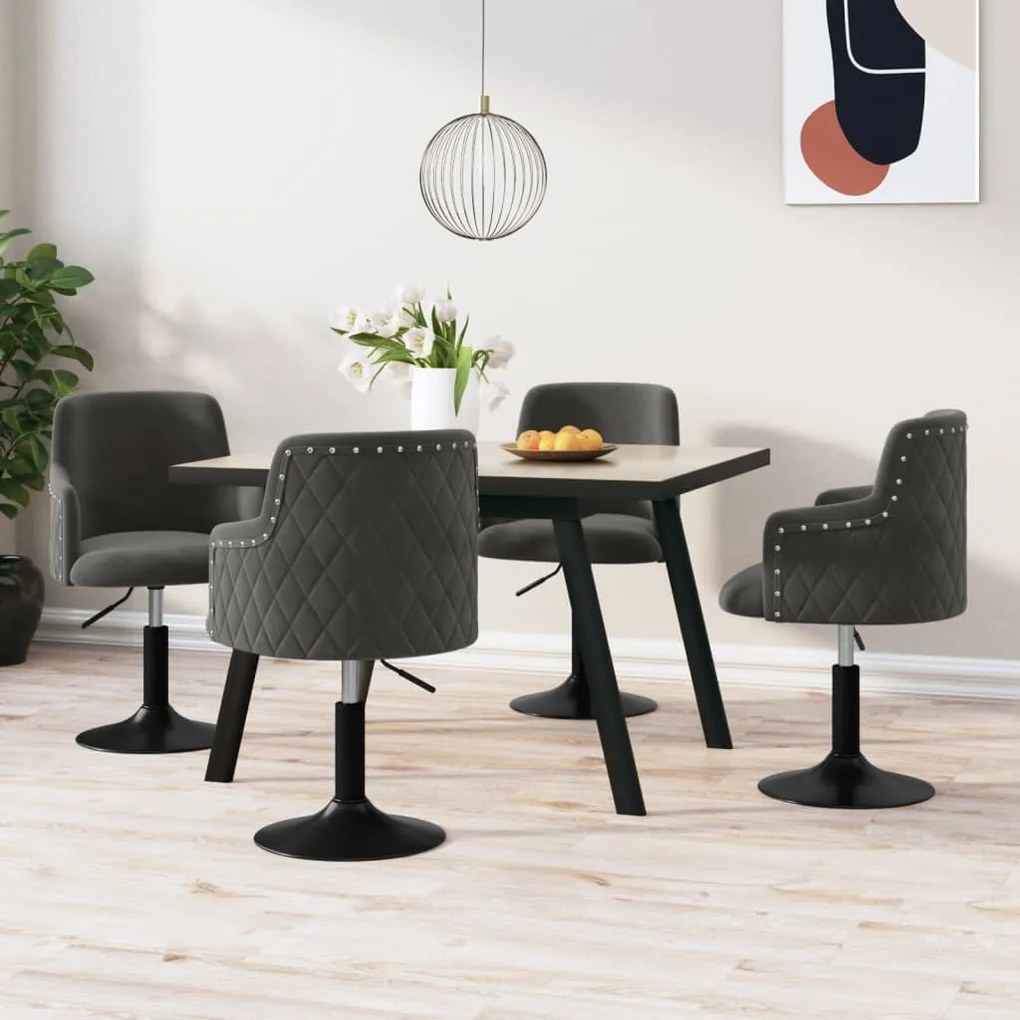 vidaXL Cadeiras de jantar giratórias 4 pcs veludo cinzento-escuro