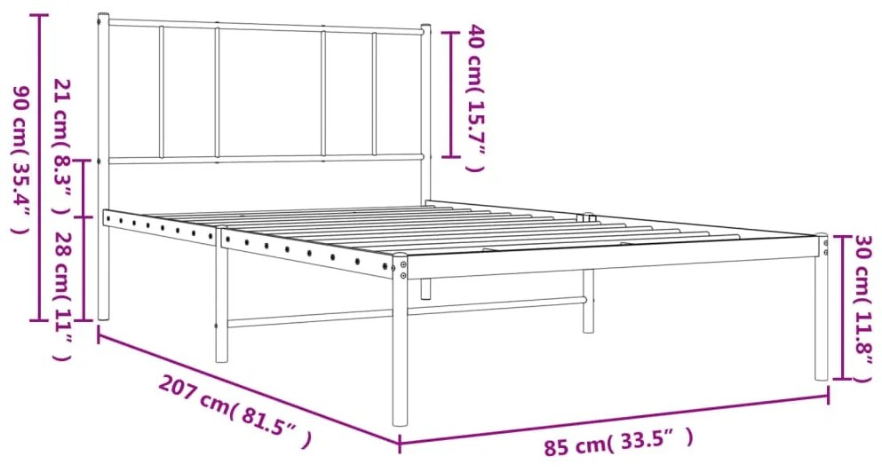 Estrutura de cama com cabeceira 80x200 cm metal branco