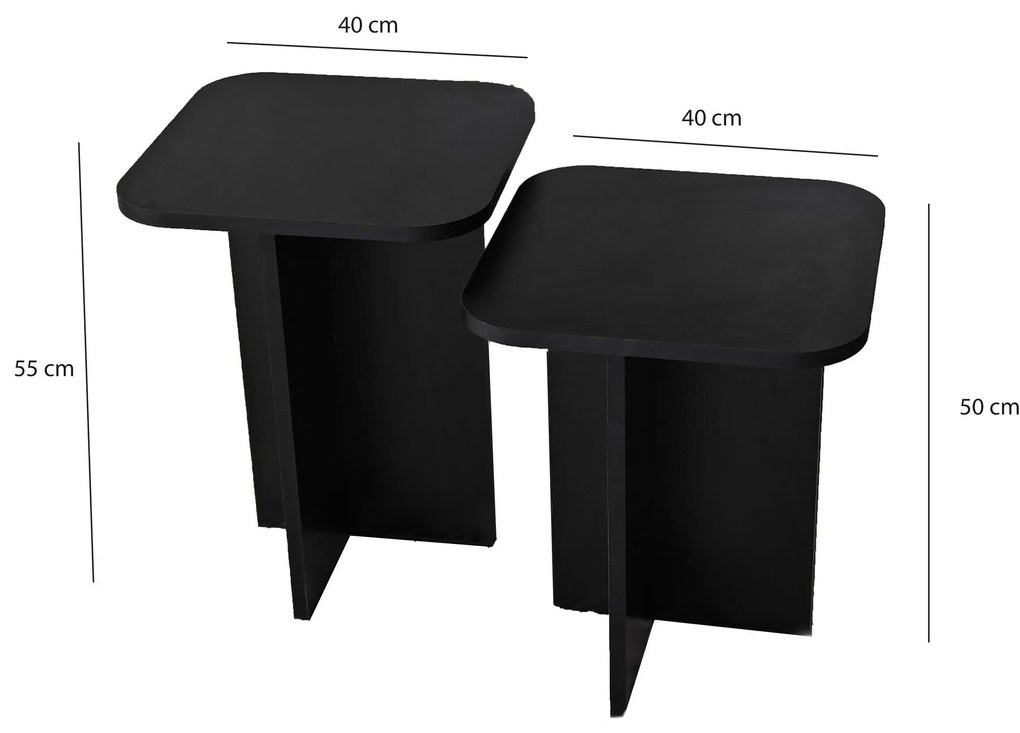Conjunto de Mesas de Apoio Blues – Preto – 40x50x40 cm & 40x55x40 cm