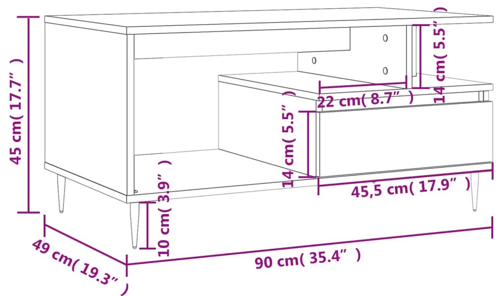 Mesa de centro 90x49x45 cm derivados de madeira cinzento sonoma