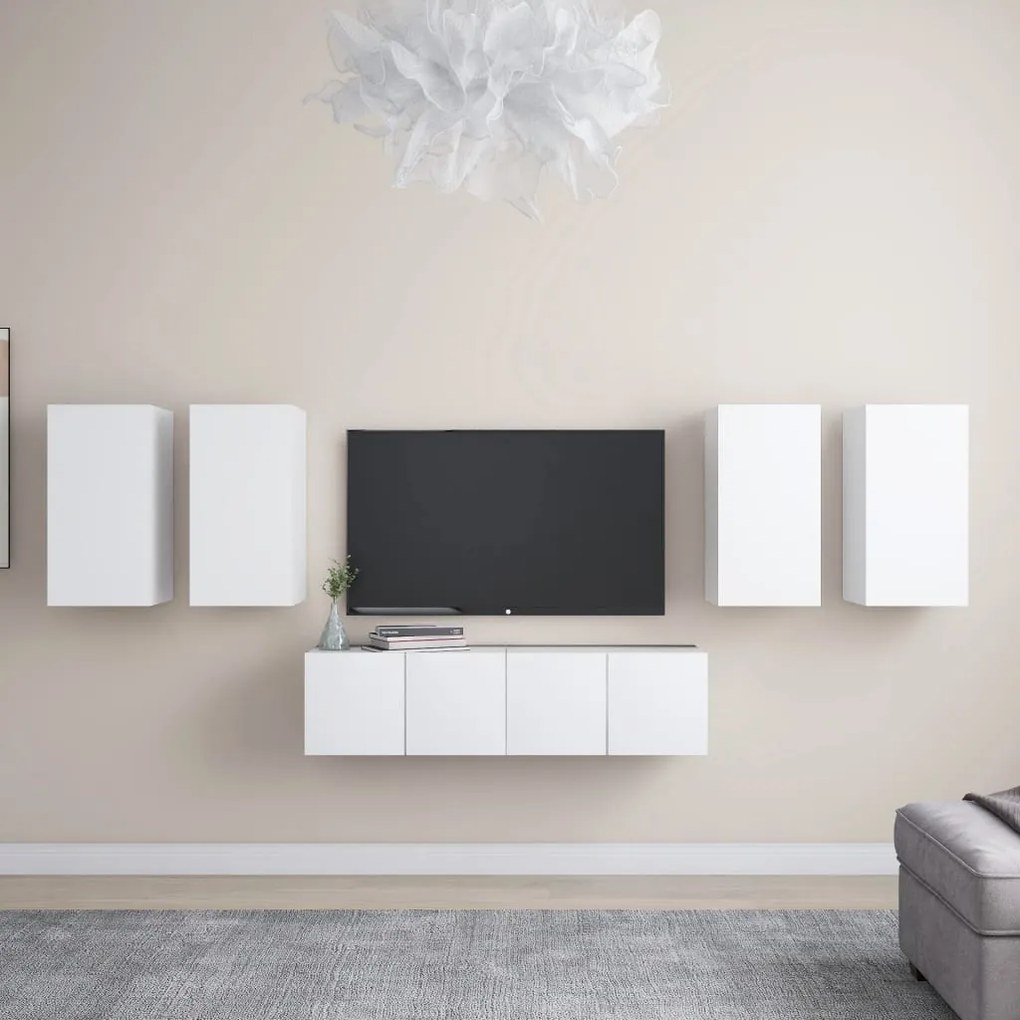 6 pcs conjunto de móveis de TV derivados de madeira branco