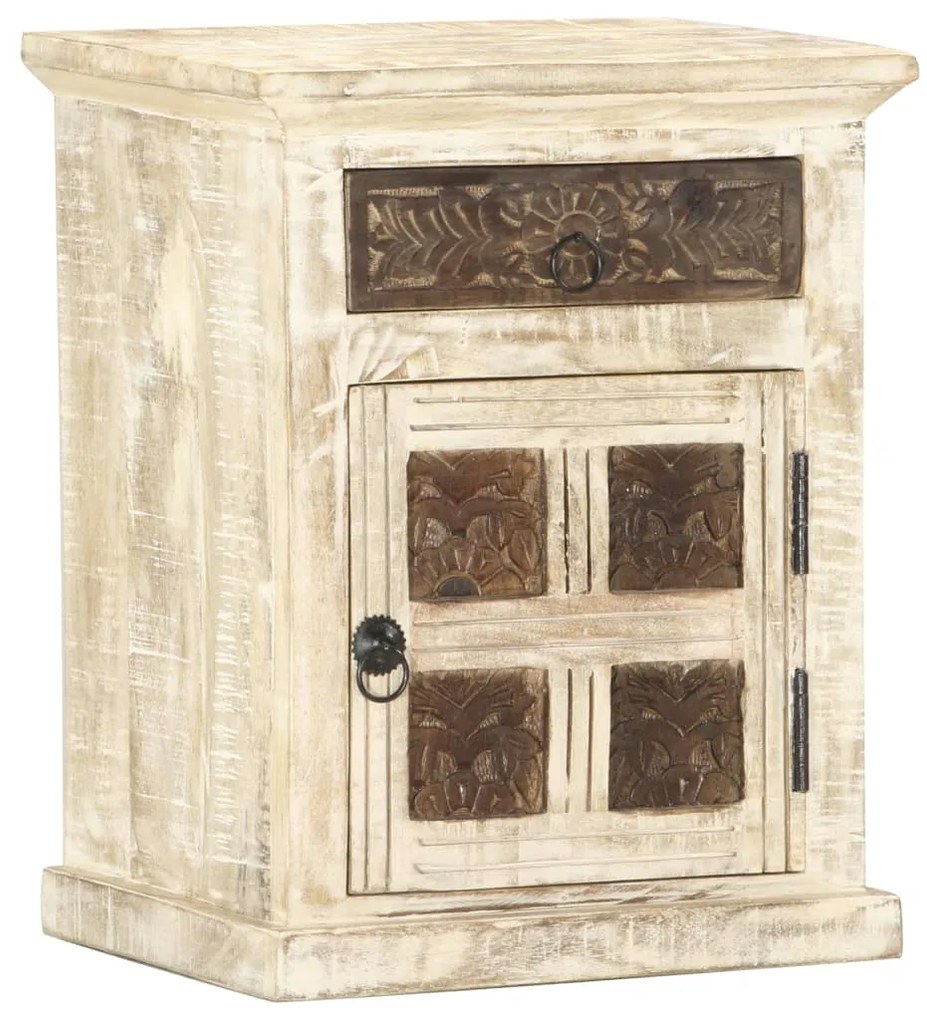 Mesa de cabeceira 40x30x50cm madeira de mangueira maciça branco