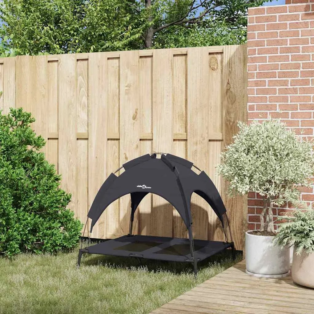 Cama Elevada para Cão com Toldo Removível Preta L Aço