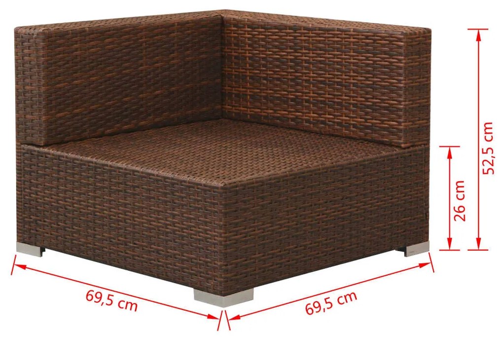 3 pcs conjunto lounge jardim c/ almofadões vime PE castanho