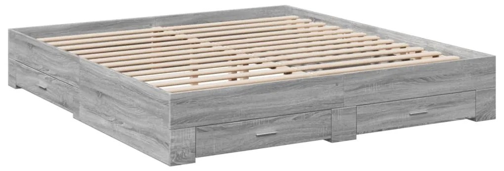 Estrutura de cama c/ gavetas derivados madeira cinza sonoma