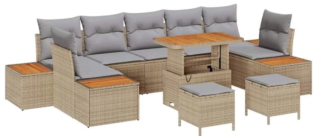 Conjunto de Sofá de Jardim com 10 Peças e Almofadas Beiges em Rattan S