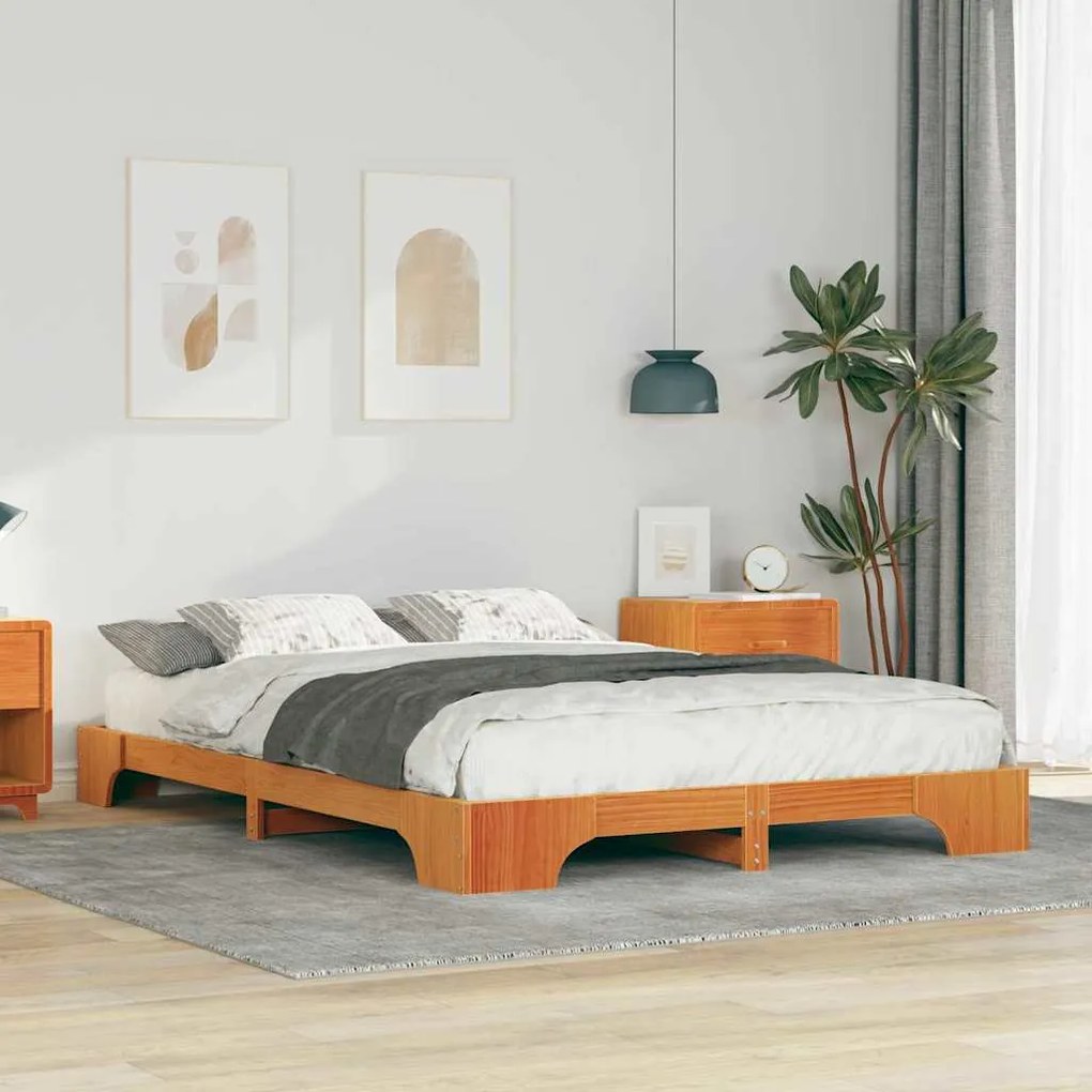 Estrutura de cama de chão Castanho 140 x 210 cm madeira
