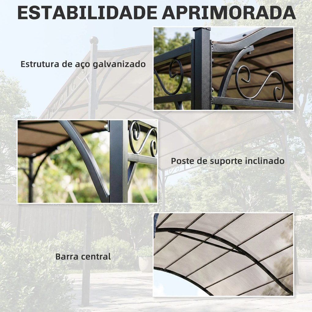 Pérgola de Jardim 3x3 m com Toldo UV30+ Estrutura de Metal Galvanizado Telhado Arqueado Pérgola para Exterior Creme