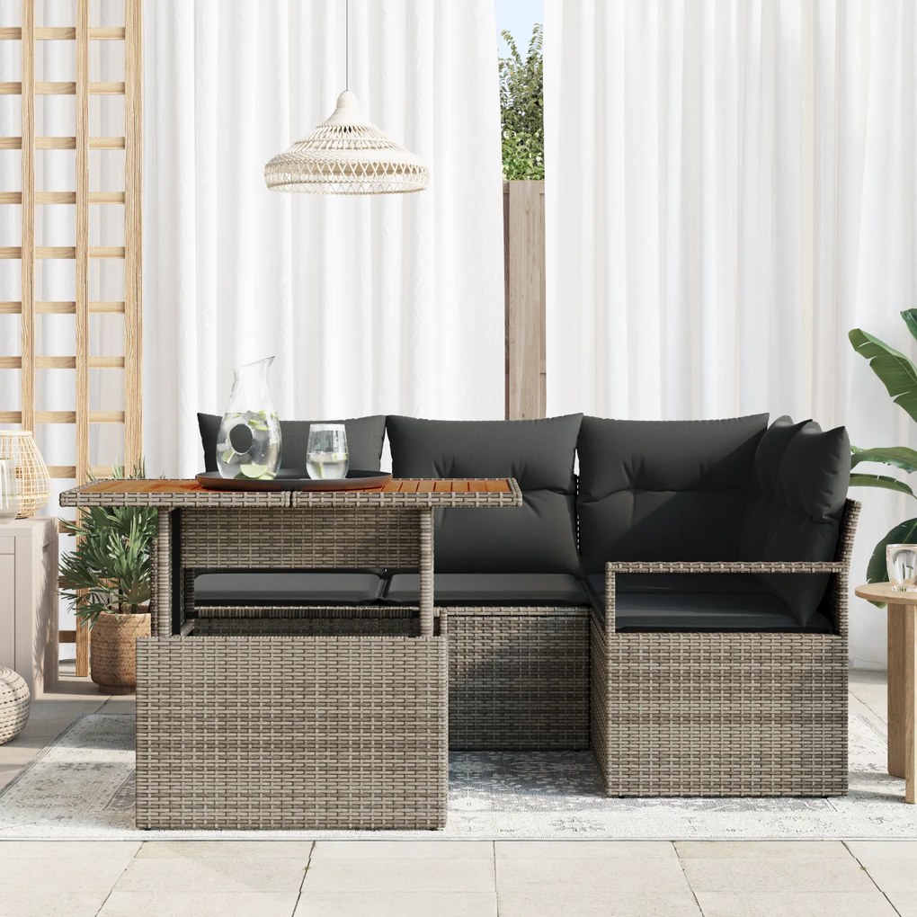 Conjunto de Sofá de Jardim de 5 Peças - Rattan Polipropileno Cinza