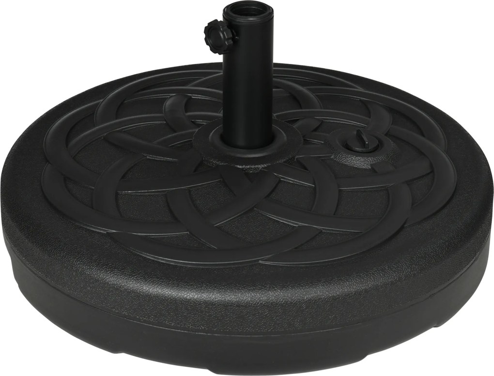 Outsunny Base Redonda Sombreiro Mastros 38mm 48mm Enchimento Areia 35kg Água 25L Estável Jardim Terraço Ø56x30,5cm Preto | Aosom Portugal