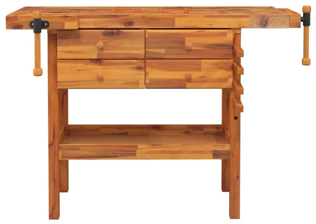Bancada de trabalho c/ gavetas/tornos 124x52x83cm acácia maciça