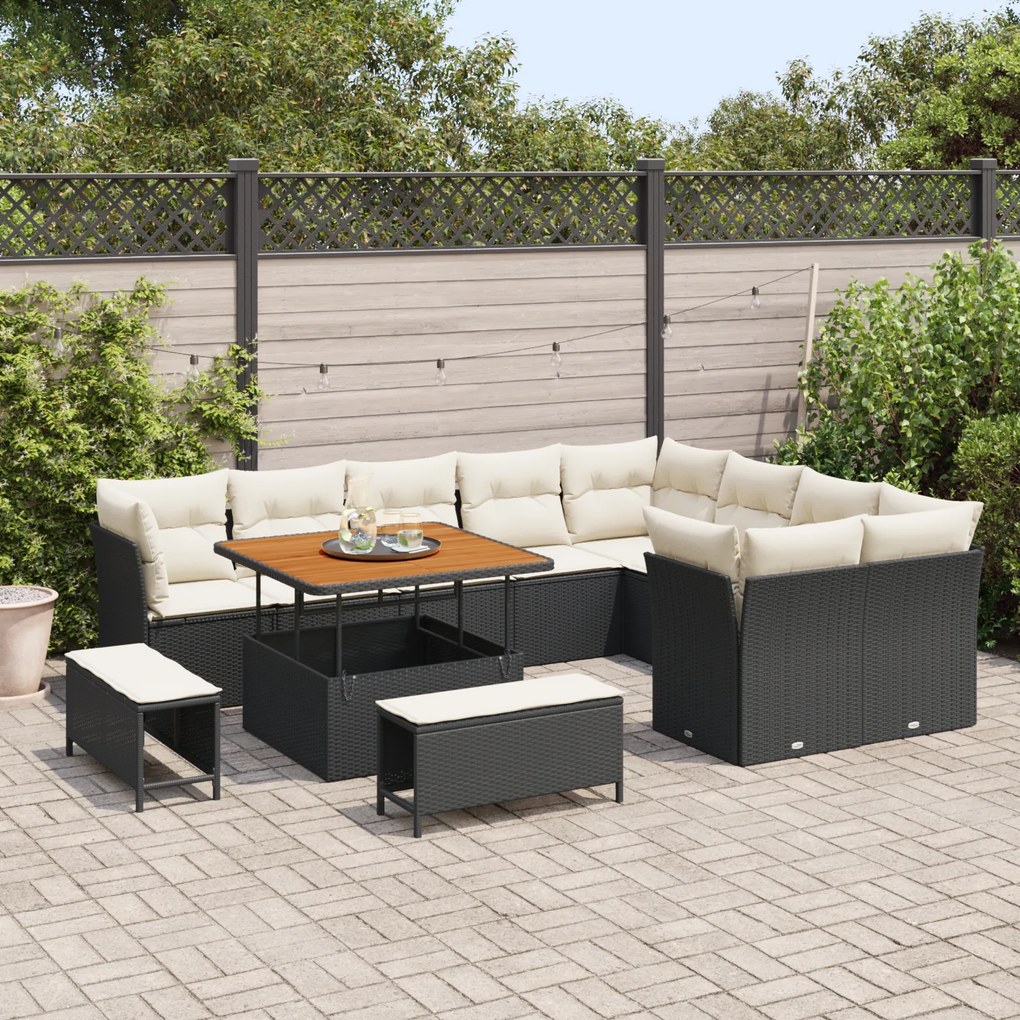 Conjunto de Sofá de Jardim vidaXL de 12 Peças com Almofadas Preto Vime