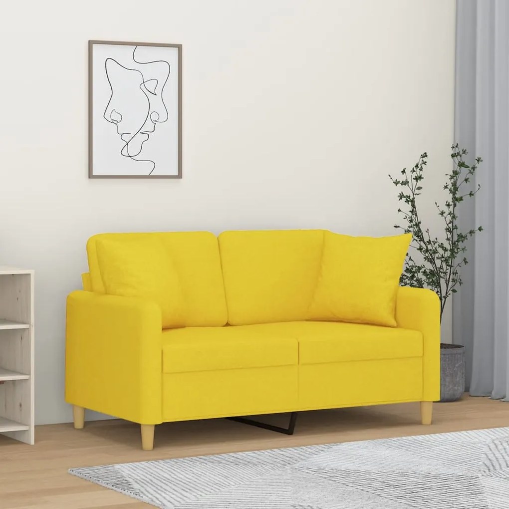 Sofá 2 lug. + almofadas decorativas 120 cm tecido amarelo-claro