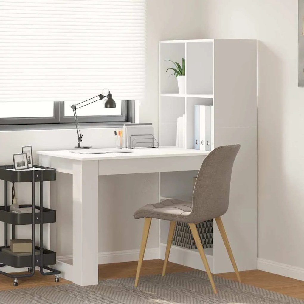 vidaXL Mesa com prateleira com armazenamento Branco 122 x 67 x 145 cm