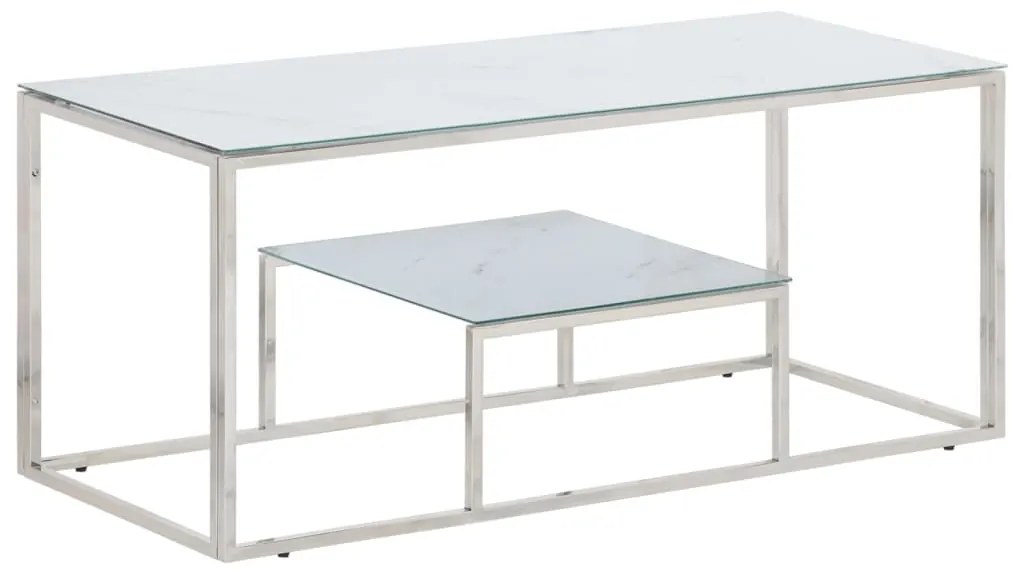 Mesa de centro aço inoxidável e vidro temperado prateado