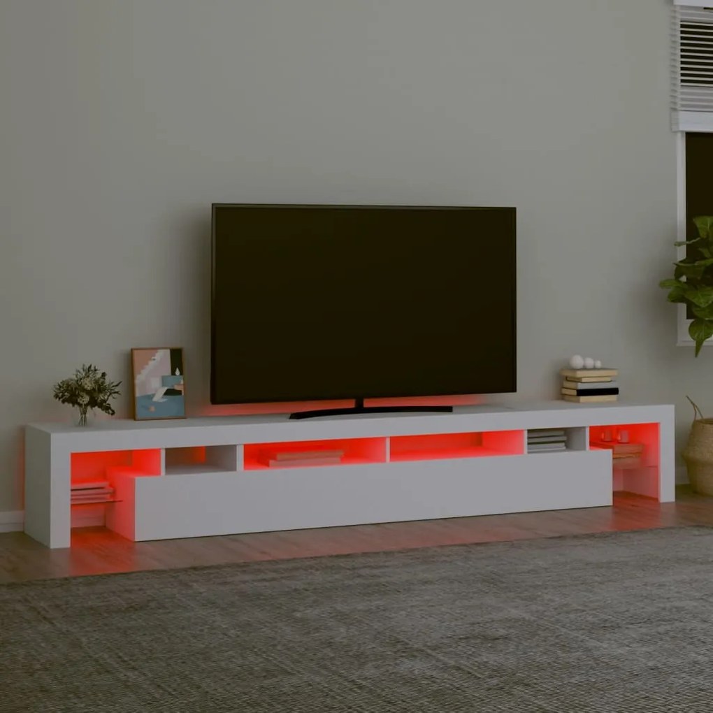 Móvel de TV com luzes LED 260x36,5x40 cm branco