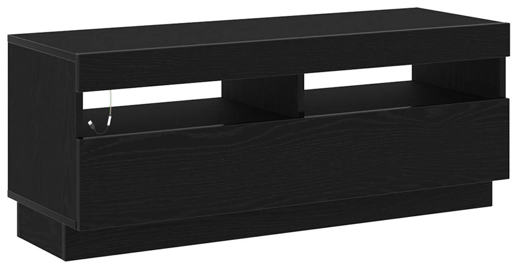 Cabide de TV vidaXL com Luzes LED em Carvalho Preto 200x35x40 cm em Ma