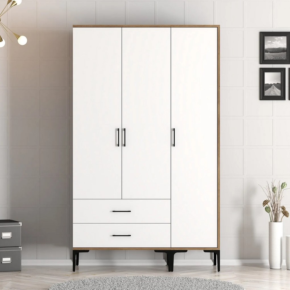 Roupeiro Kumsal ST – Nogueira e Branco – 120x47,5x201,4 cm