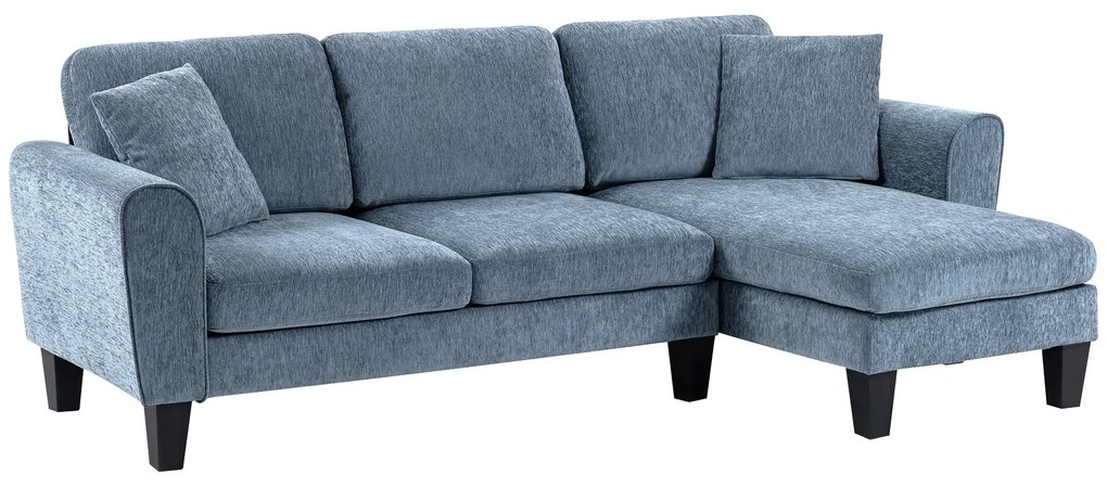 HOMCOM Sofá Chaise Longue Sofá de Canto Sofa Sala de Estar Reversível em Forma de L com 2 Almofadas 230x138x87 cm Cinza Azulado | Aosom Portugal