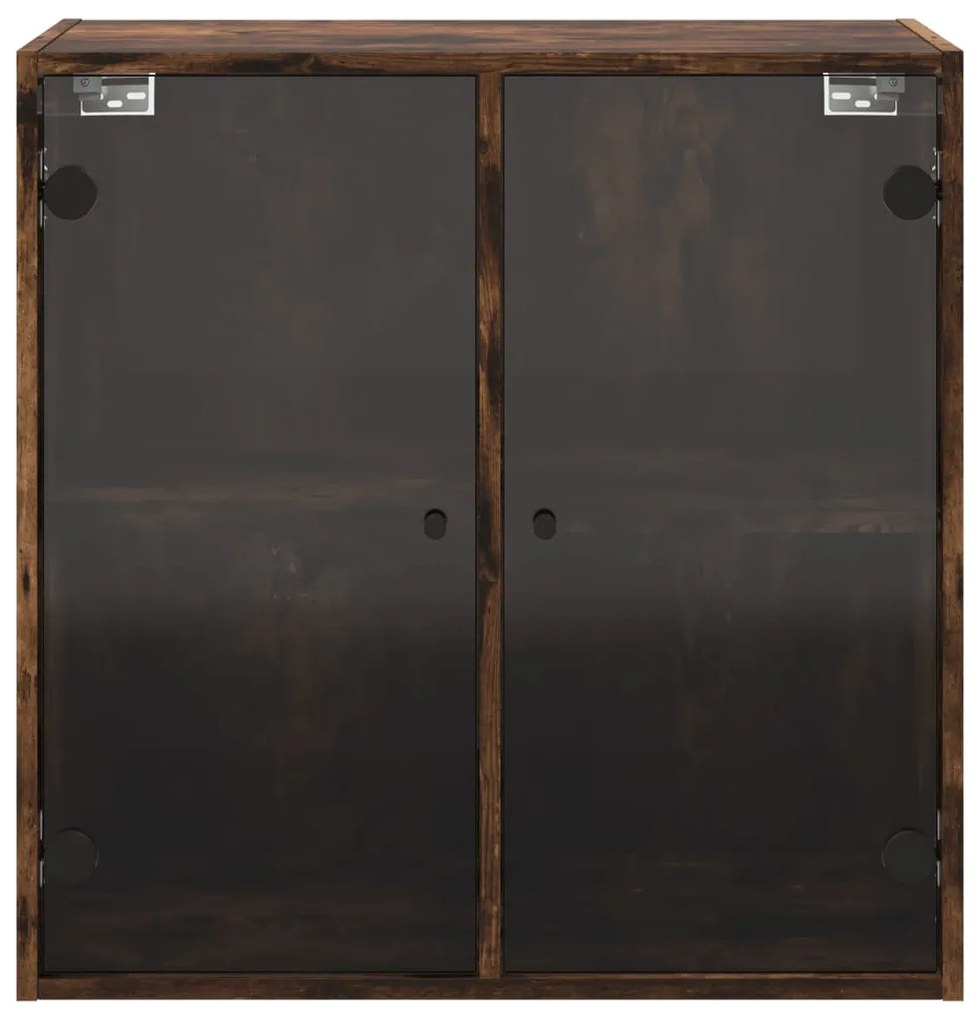 Armário de parede c/ portas vidro 68x37x68,5 cm carvalho fumado