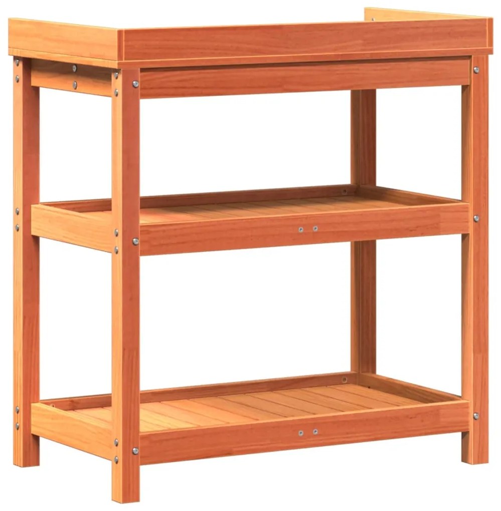 Mesa de jardinagem c/ prateleiras madeira pinho maciça castanho
