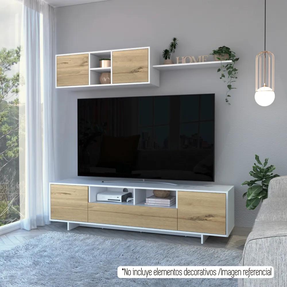 Móvel de TV 180 Agata com módulo de parede, 47,6 cm a x 180 cm e x 41 cm p, branco/duna