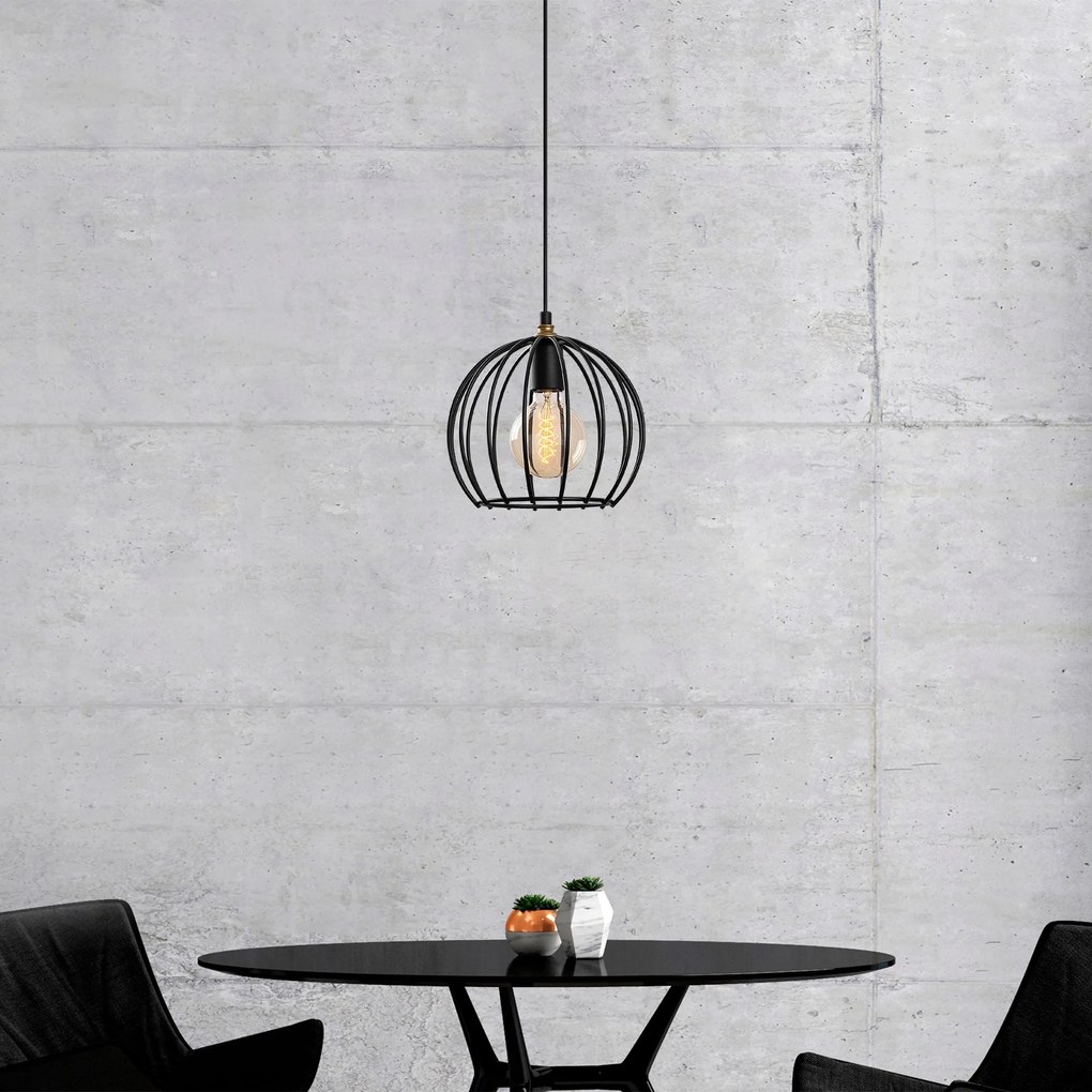 Candeeiro de Teto Teltrio – Preto e Dourado – 25 x 25 x 36-116 cm