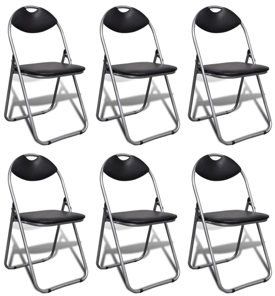 Cadeiras de jantar dobráveis 6 pcs couro artificial e aço preto