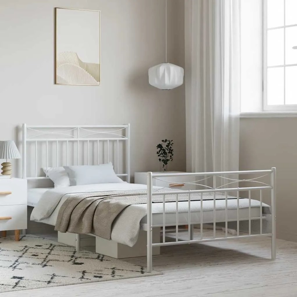 vidaXL Estrutura de cama com cabeceira e pés 100x200 cm metal branco