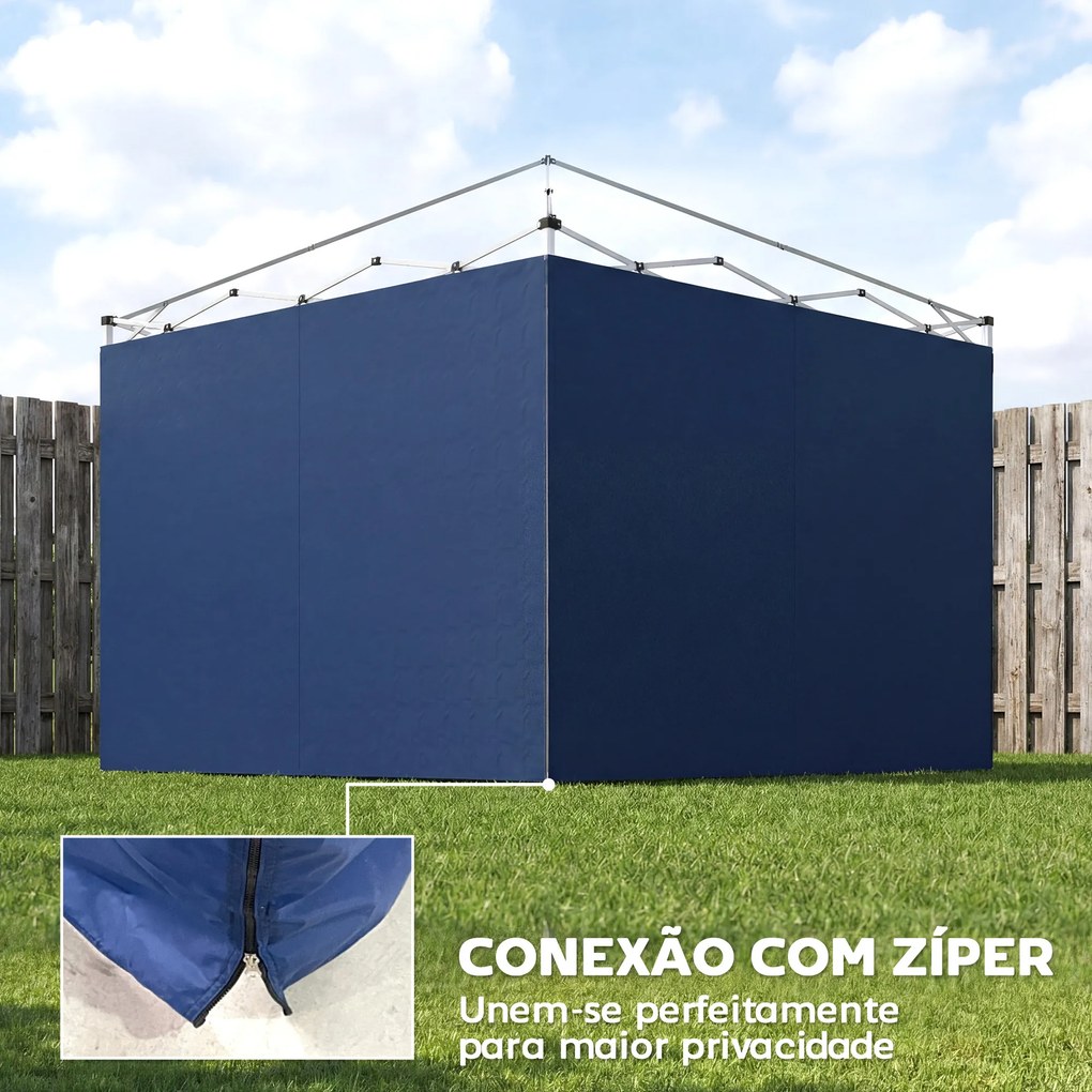 3 Paredes Laterais para Tendas de 3x3 m ou 3x2 m (ESTRUTURA NÃO INCLUIDA) em Tecido Oxford com Fecho de Correr Azul