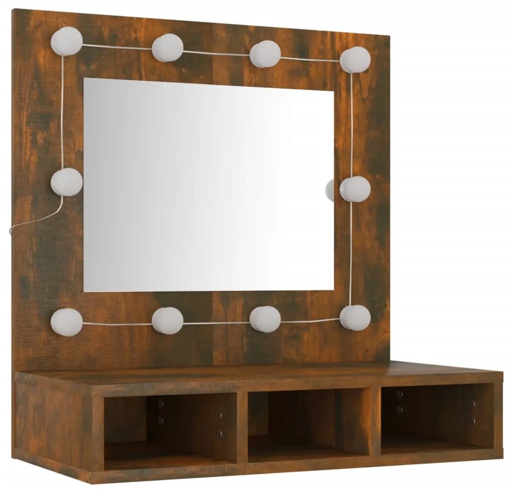 Armário espelhado com LED 60x31,5x62 cm carvalho fumado