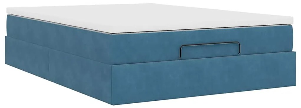 Estrutura de cama otomana com colchão 140x200 cm azul escuro