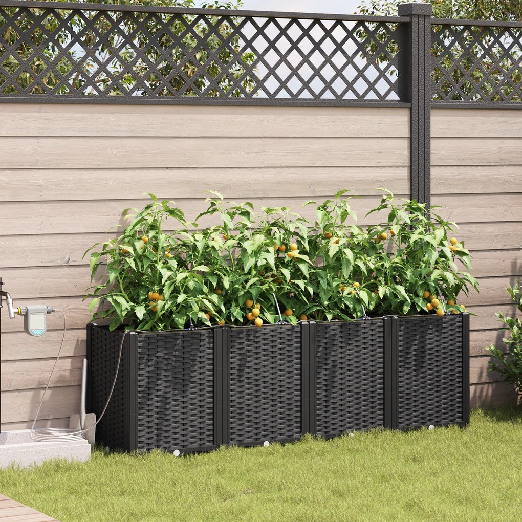 Jardineiras vidaXL com sistema de irrigação 4 pcs Preto