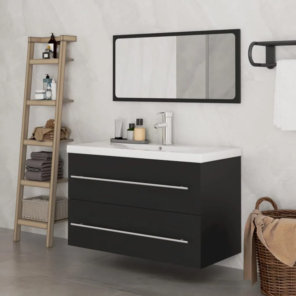 vidaXL 3 pcs conjunto de móveis de casa de banho preto