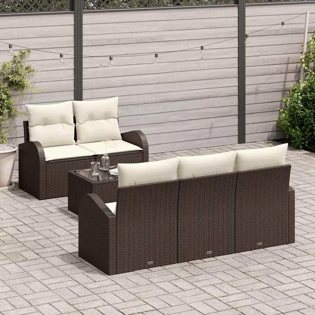 vidaXL Conjunto de Sofá de Jardim com 6 Peças e Almofadas Marrons em Rattan Poly