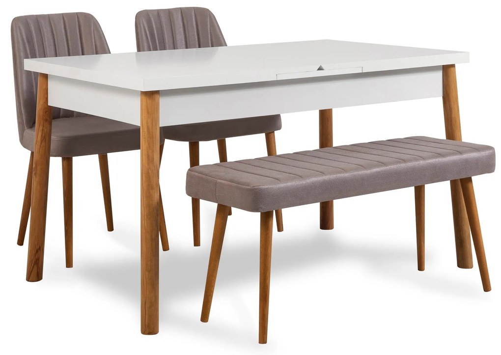 Conjunto de Mesa de Jantar Extensível Santiago – Pinho Atlântico Branc