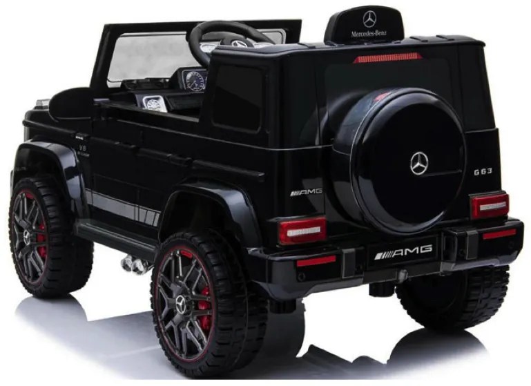 Carro elétrico para crianças 12V Mercedes G63 pneus de borracha, banco de couro Preto