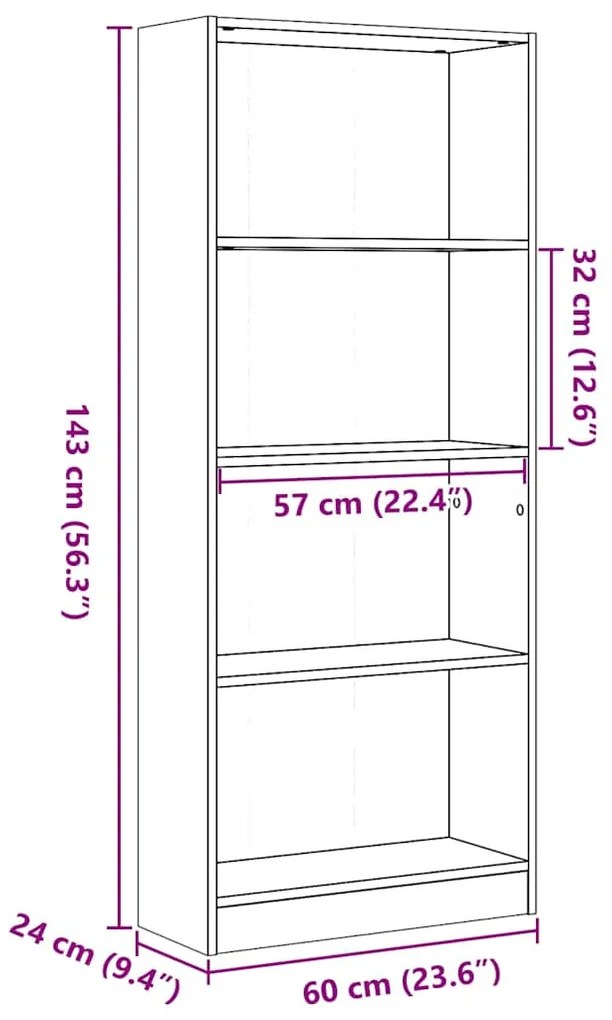 Estante 60x24x143 cm derivados de madeira branco brilhante