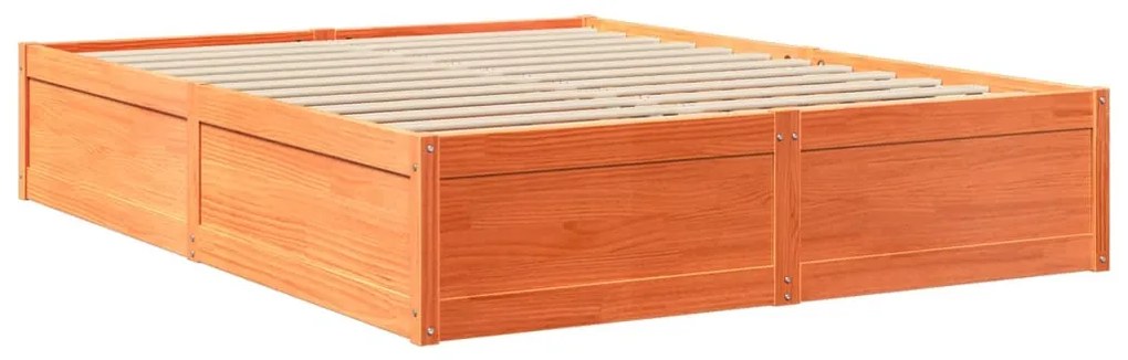 Cama com colchão 140x200 cm madeira pinho maciça castanho-mel