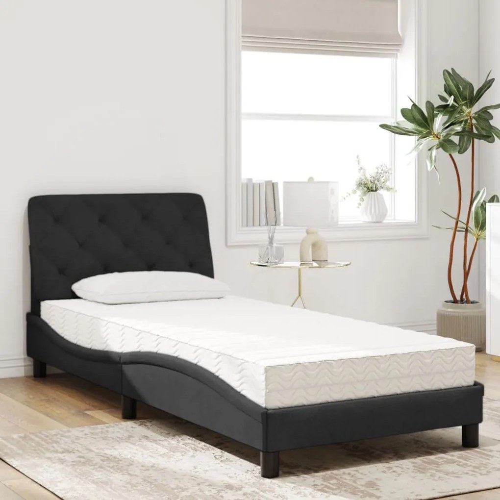 Cama com colchão 90x200 cm veludo preto