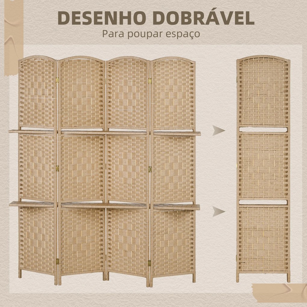 Biombo de 4 Painéis 160x170 cm Separador de Ambientes Dobrável com 2 P
