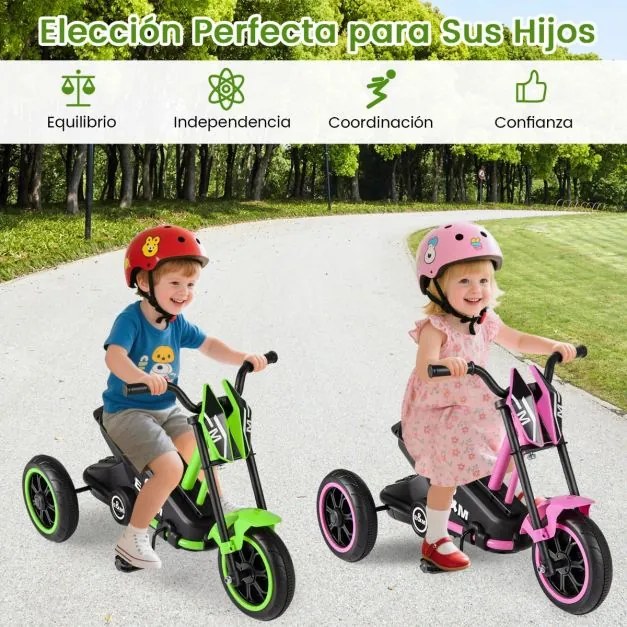 Triciclo para crianças de 3 rodas com pedais para frente/trás verde