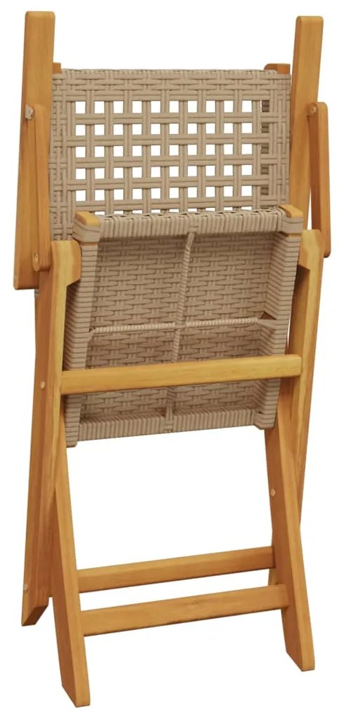 3 pcs conjunto de bistrô vime PE e madeira maciça bege