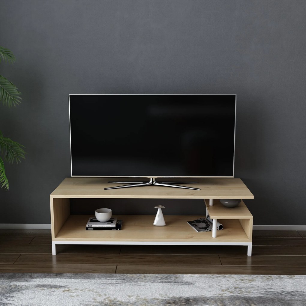 Móvel TV Reilly – Branco Carvalho – 120x44,6x37,6 cm