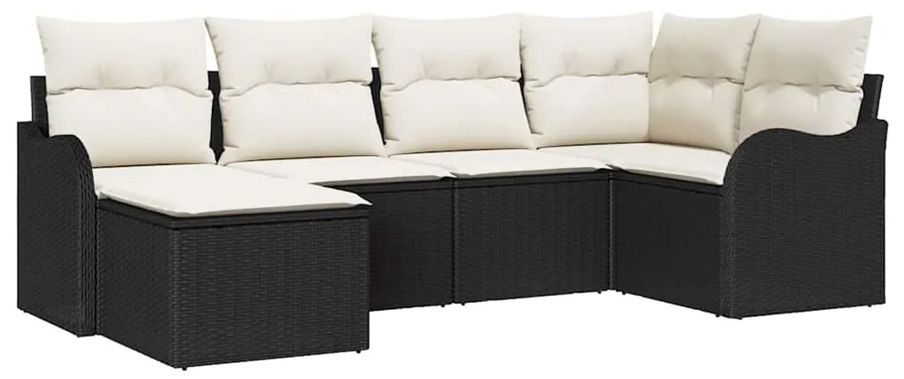 Conjunto de Sofá vidaXL com 6 Peças e Almofadas Vime PE Preto