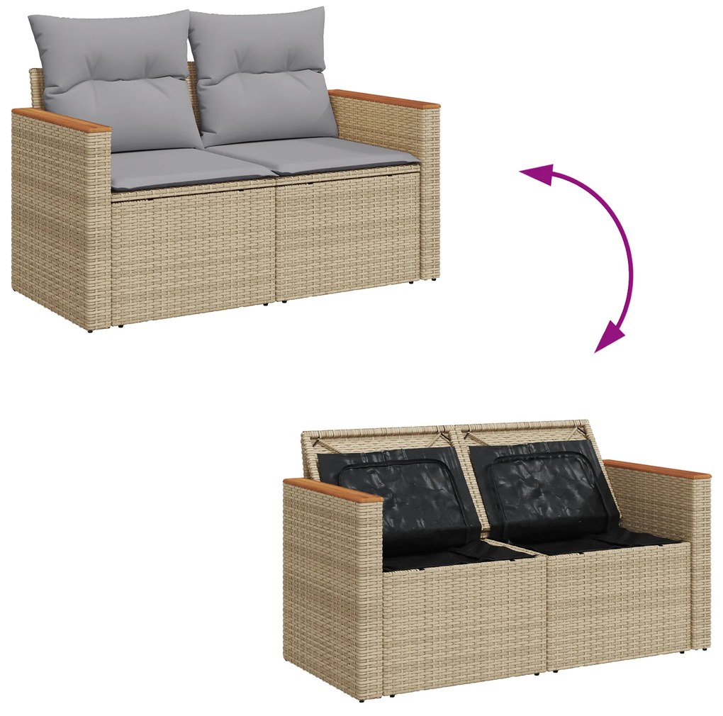 Conjunto de Sofá de Jardim de 9 peças com Almofadas em Bege de Vime Po