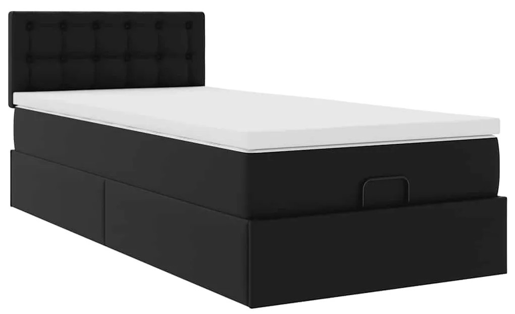 Cama otomana com colchão 90x200 cm couro artificial preto