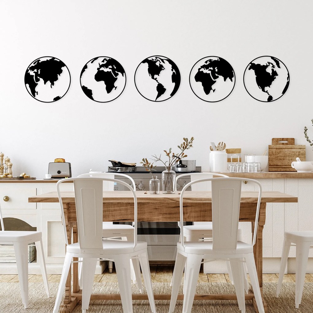 Acessório de Parede Decorativo World Map 2 – Preto – 50 x 50 cm (5 Peç