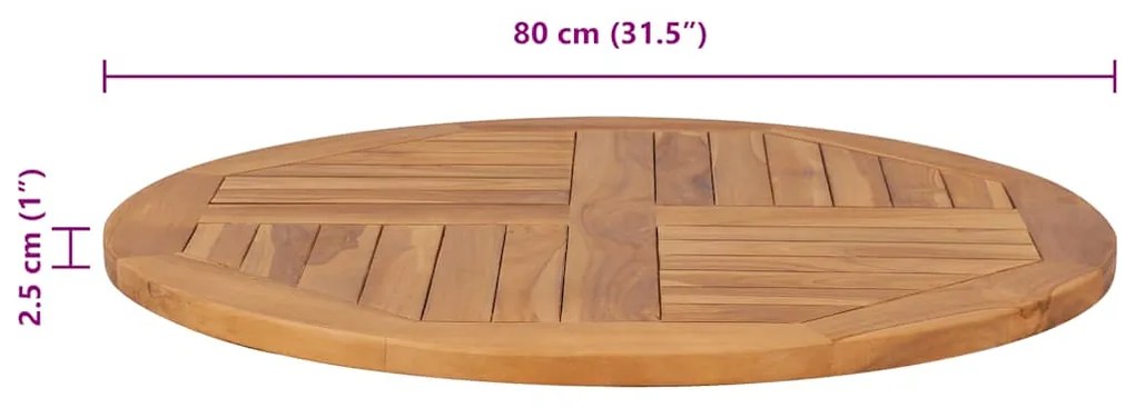 Tampo de mesa redondo 2,5 cm 80 cm madeira de teca maciça